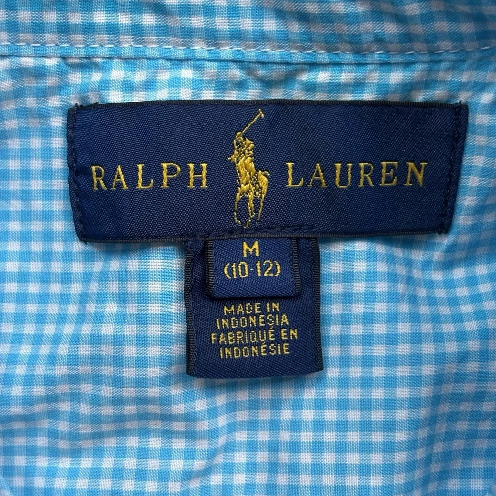 Ralph Lauren Button Down Short Sleeve Gingham Blue White‎ M(10-12) Kids